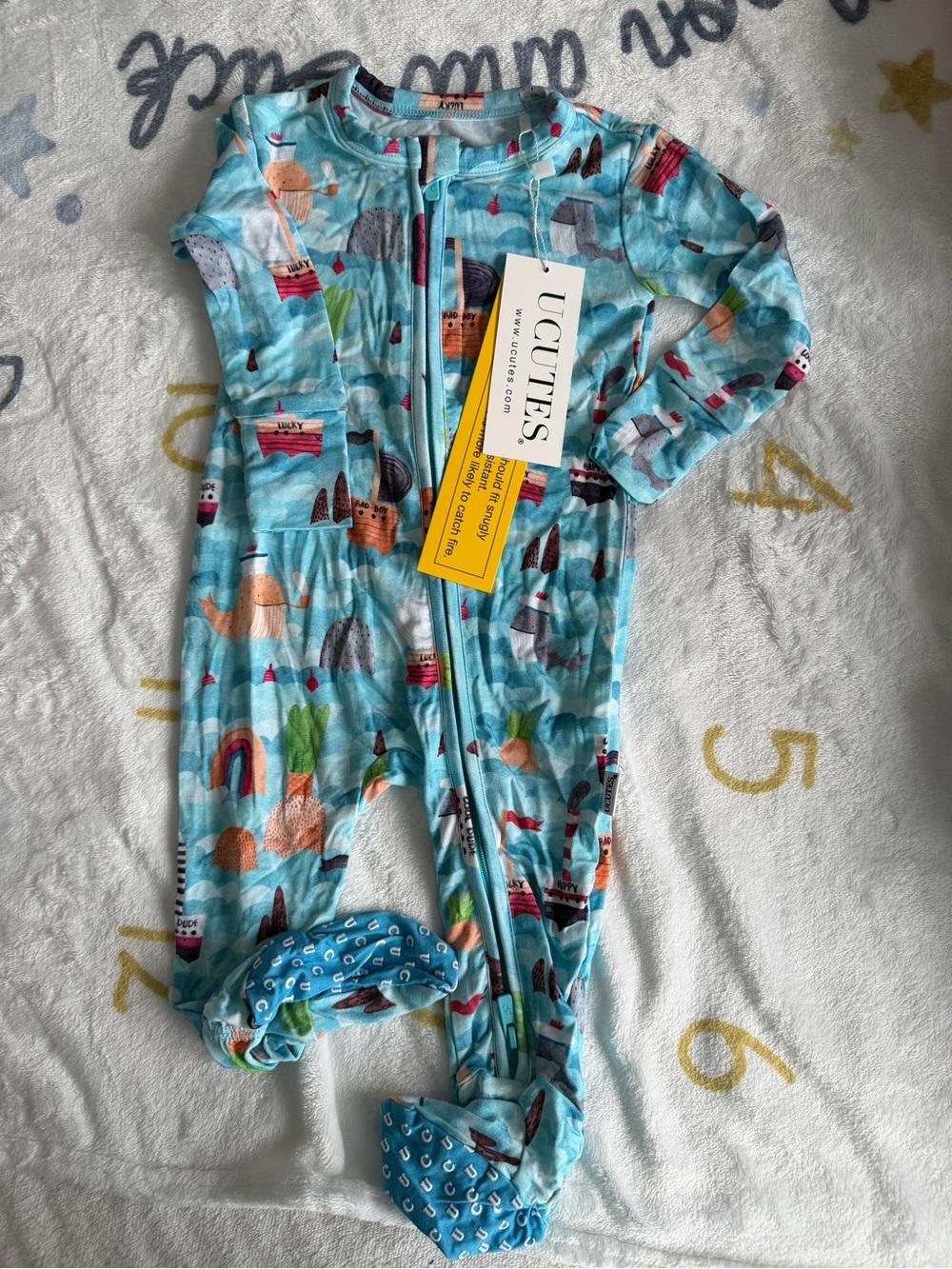 NWT Ucutes baby bamboo Ocean themed footies 6-9M